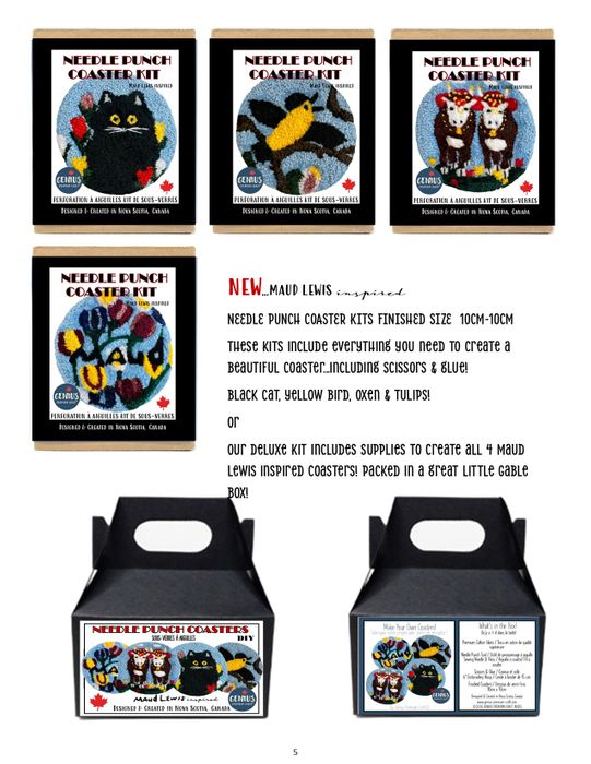 DIY Maud Lewis Needle Punch Coasters Kit Set or Singles