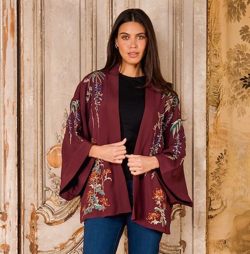 Wisteria & Chrysanthemums Embroidered Short Kimono