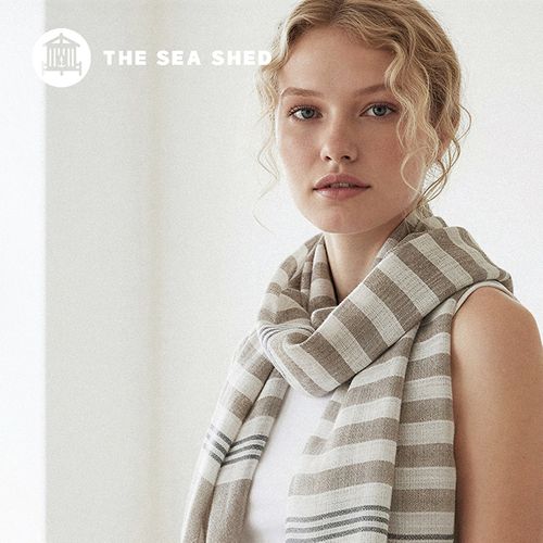 Nautical Striped Linen Scarf | Sand