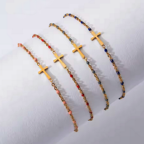 18k Gold Plated Stainless Steel bracelet with Cross