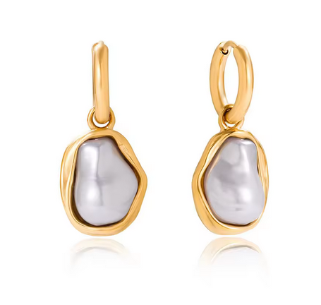 18k Gold Plated Stainless Steel Earrings with Pearl