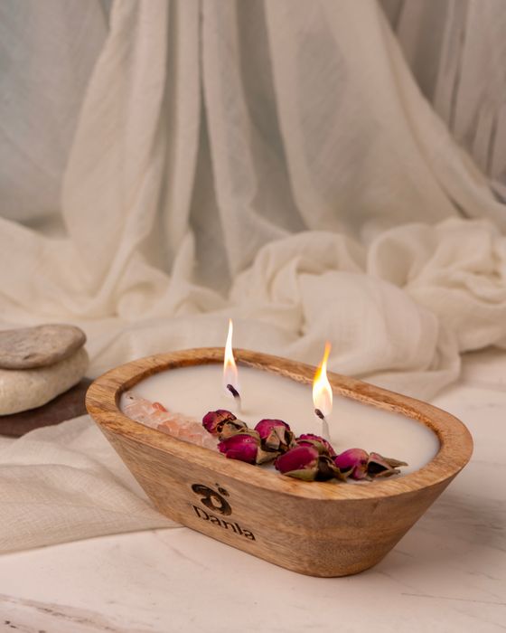 Wooden Doughbowl Candle