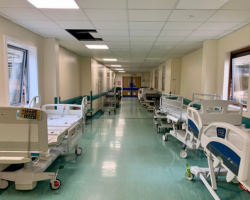 Hospital beds in corridor