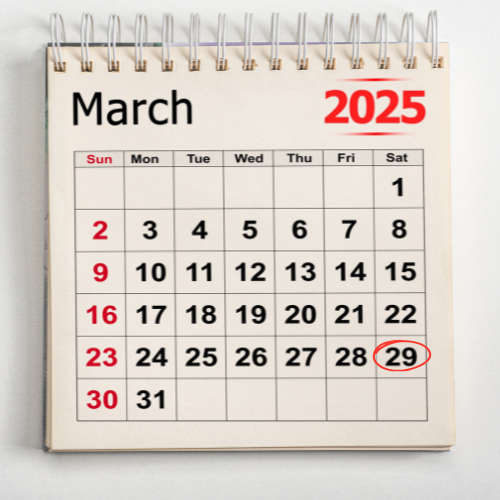 March 2025 29th circled in red