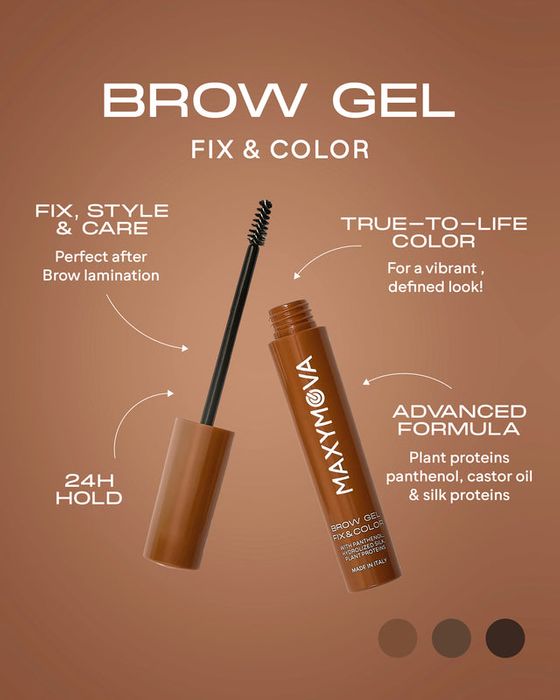 BROW GEL WITH COLOR FOR FULLER, DEFINED BROWS ALL DAY LONG. MAXYMOVA