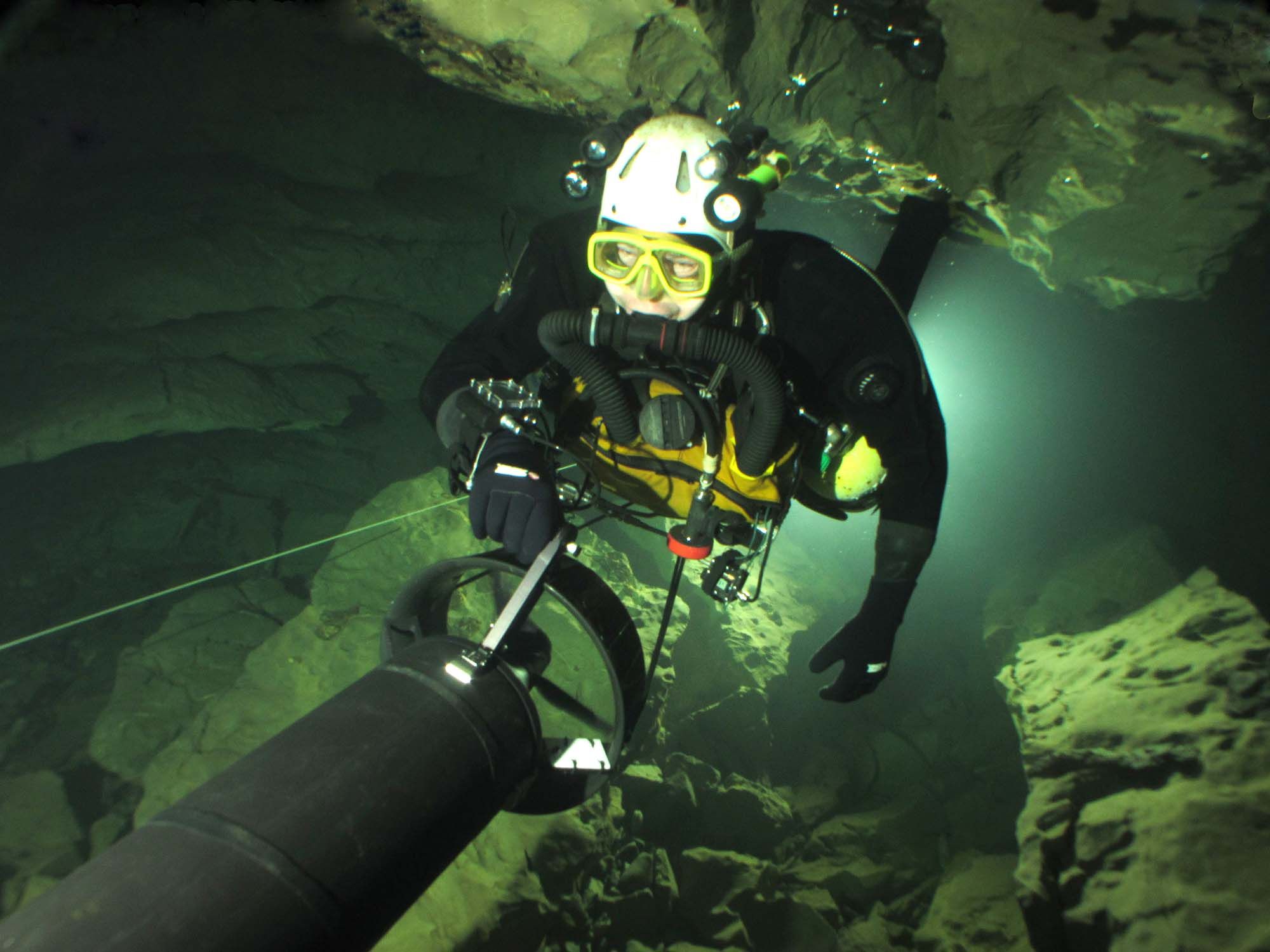 John Diving in Cave