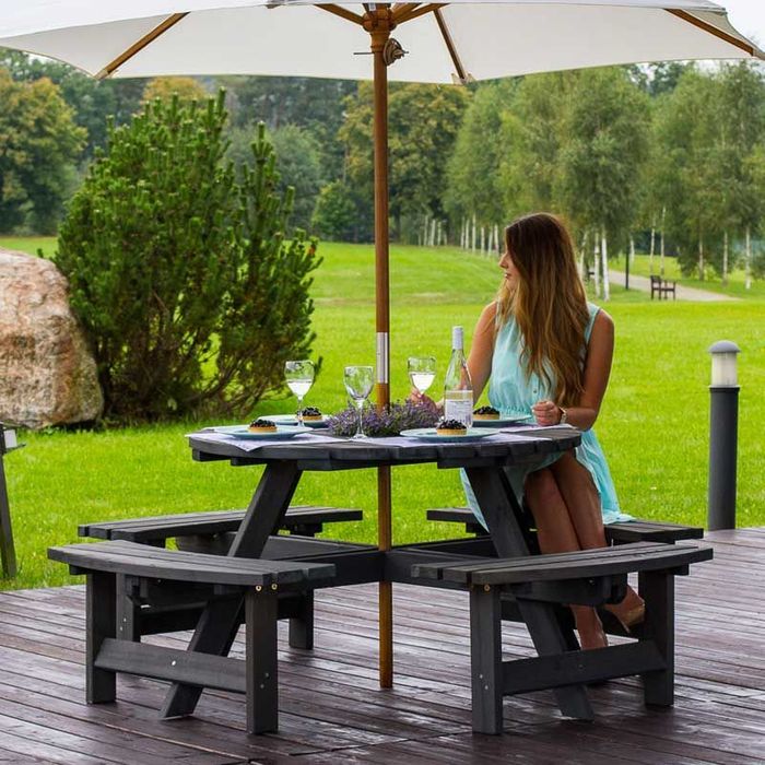 York Picnic Table- Durable Heavy Duty Round Pub Table- Suitable for 8 People 1.8M Diameter- Dark Grey
