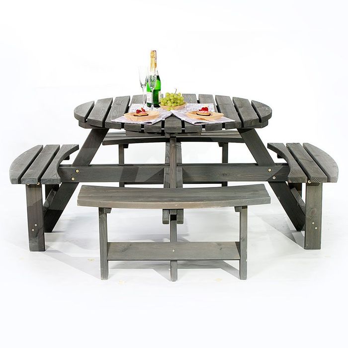 York Picnic Table- Durable Heavy Duty Round Pub Table- Suitable for 8 People 1.8M Diameter- Dark Grey