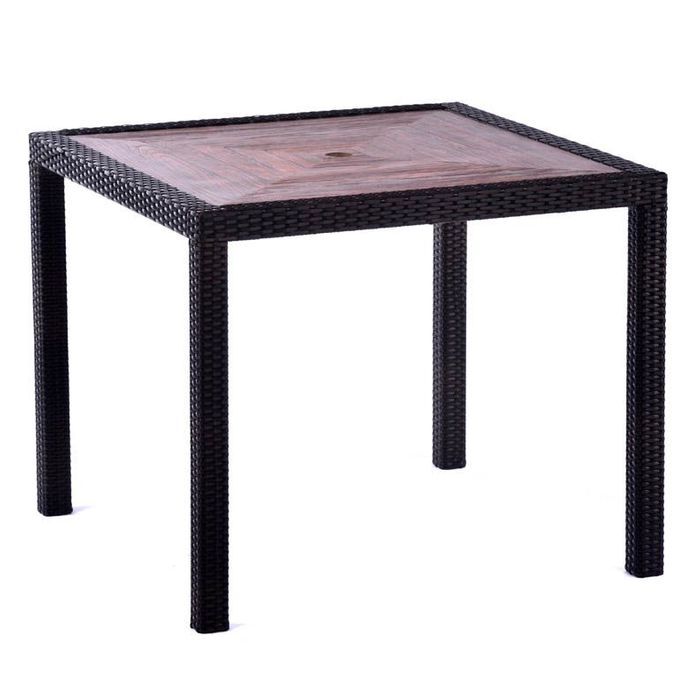 Ascot 90cm Square Teak Polyresin Topped Table with 4 Ascot Rattan Arm Chair Set- Black/Brown Weave