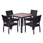 Ascot 90cm Square Teak Polyresin Topped Table with 4 Ascot Rattan Arm Chair Set- Black/Brown Weave