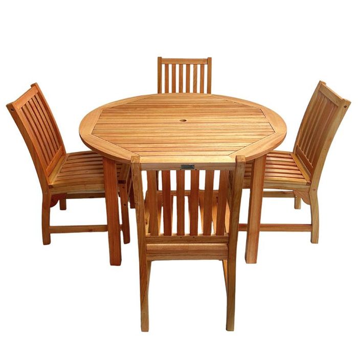Melton Dining Table Set- 120cm Round Table with 4 Side Chairs- Hardwood- Clear Finish