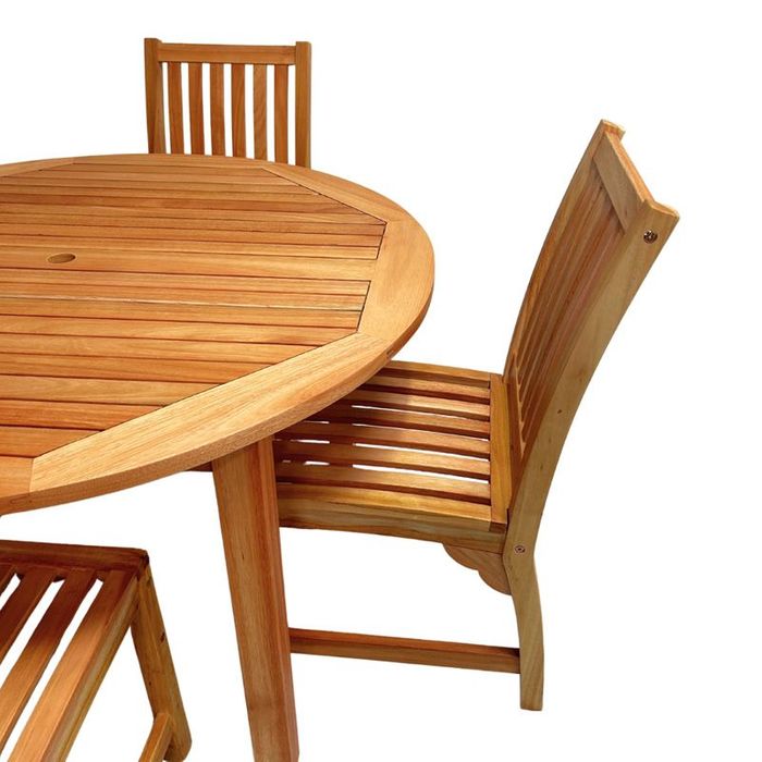 Melton Dining Table Set- 120cm Round Table with 4 Side Chairs- Hardwood- Clear Finish