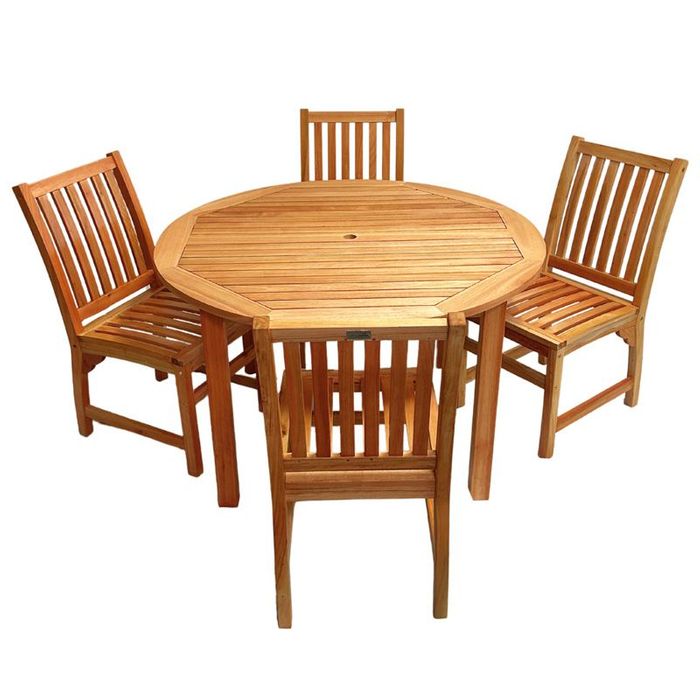 Melton Dining Table Set- 120cm Round Table with 4 Side Chairs- Hardwood- Clear Finish