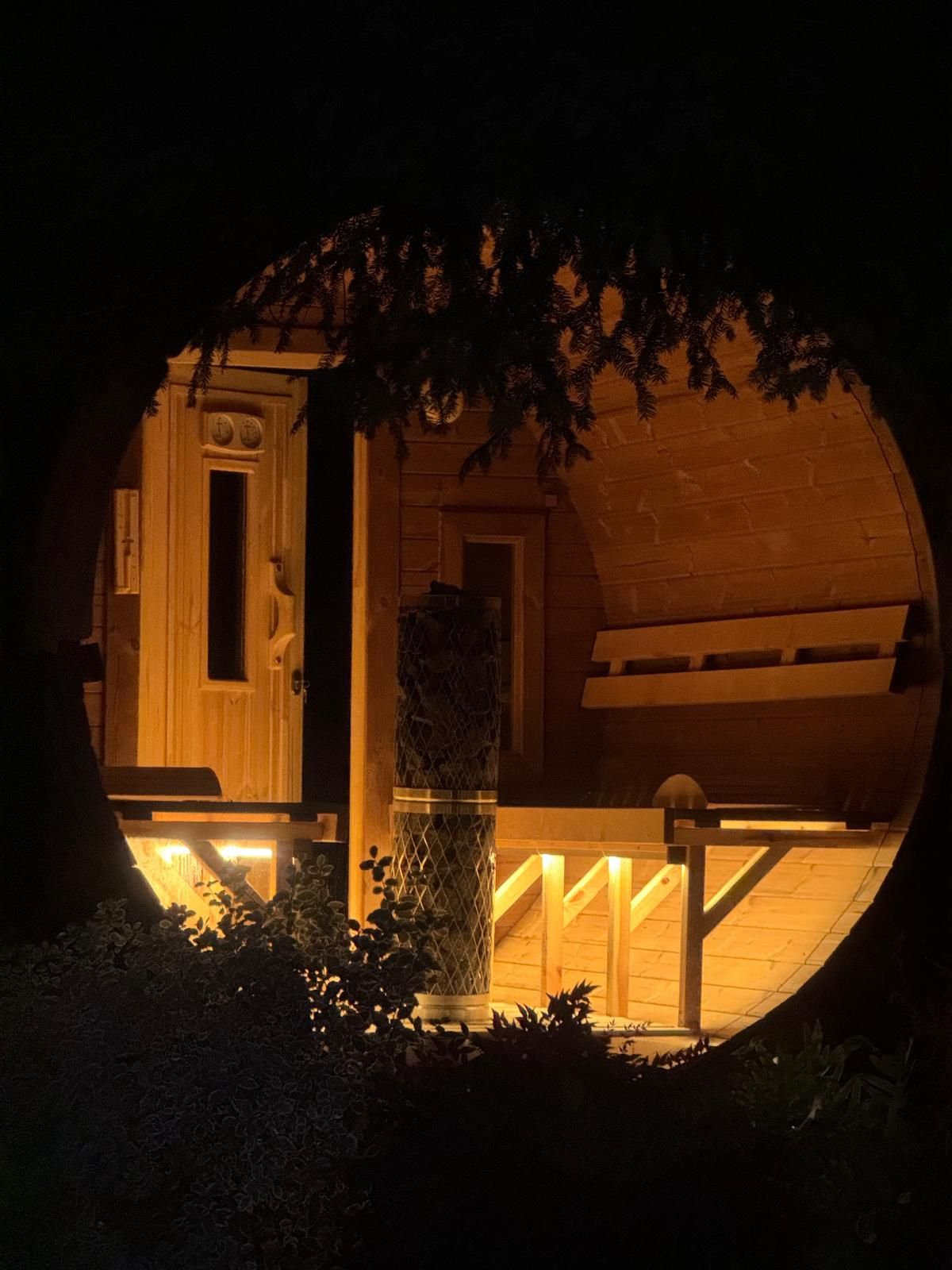 A residential 2.5m X 2.3m Barrel Sauna
