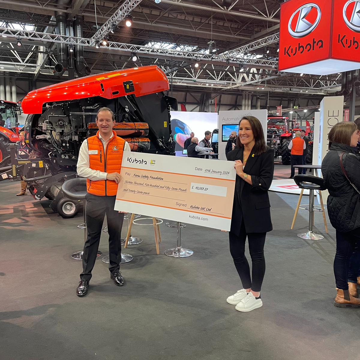 Kubota supports Yellow Wellies Farm Safety Foundation with generous donation at LAMMA 2024