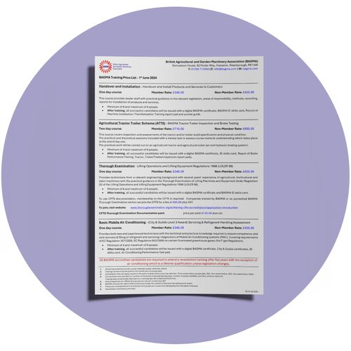 BAGMA Training Price List