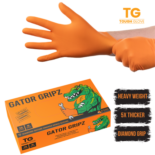 Tough Glove – Gator Gripz (Orange) | Heavy-Duty Diamond-Textured Nitrile Gloves