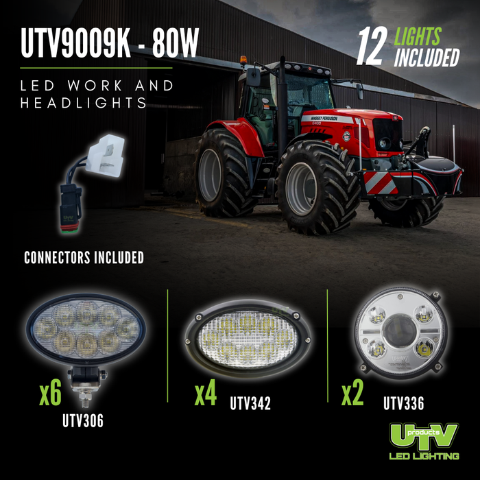 UTV9009K - Massey Ferguson Work & Head light Kit 5400/6400/7400/8400 Series – 80W