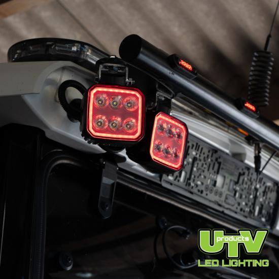 UTV3022-2 - 90W 7200 Lumen Square Work Light – Built in RED/Amber DRL with Strobe