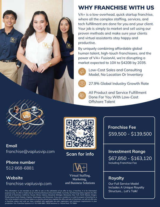 VA+ Virtual Staffing Franchise Flyer