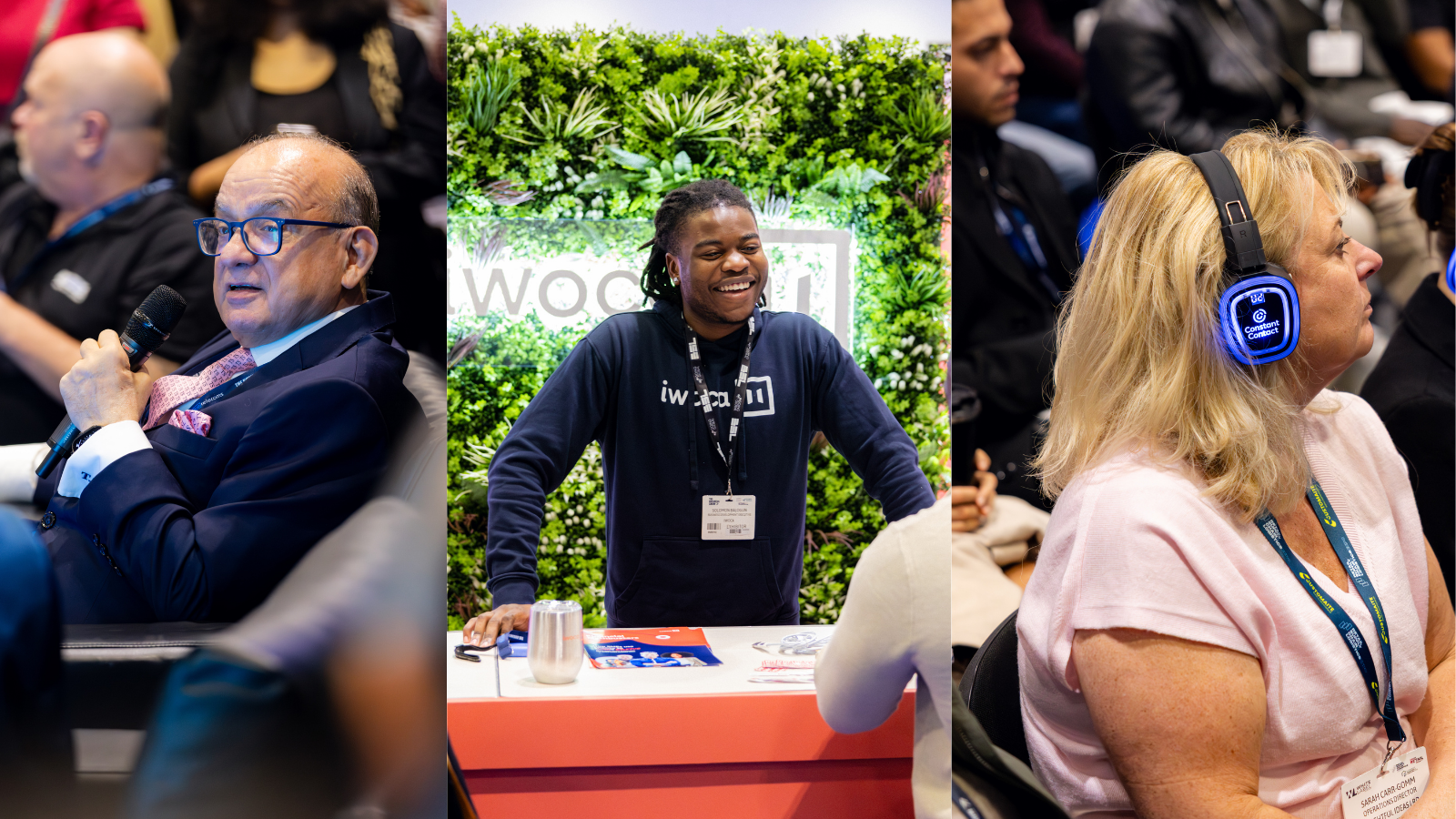A series of 3 images depicting speakers, exhibitors and attendees at The Business Show London
