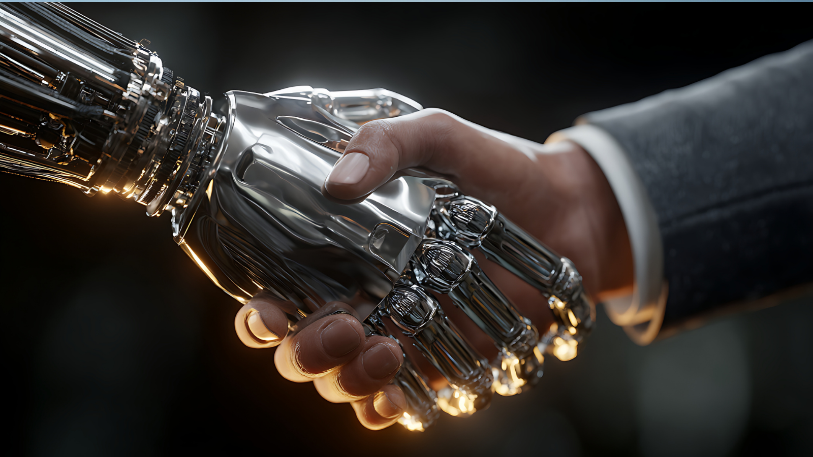 A human hand and robot handing shaking