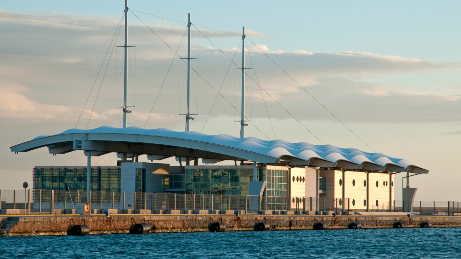 A cruise terminal waiting for a ship to dock.
