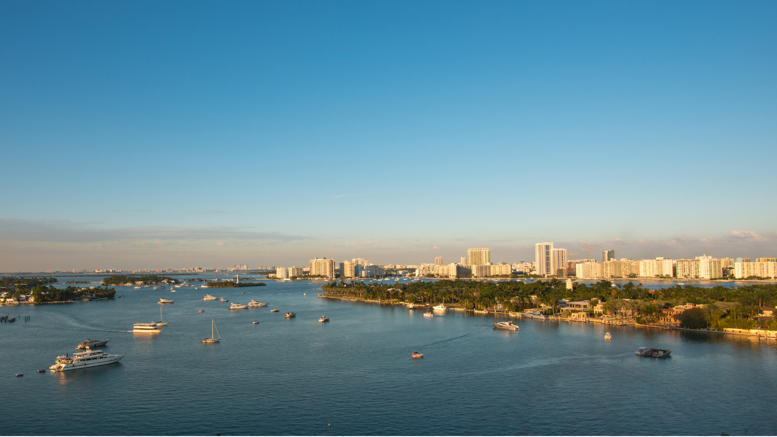 A zoomed out image of PortMiami with ships passing through
