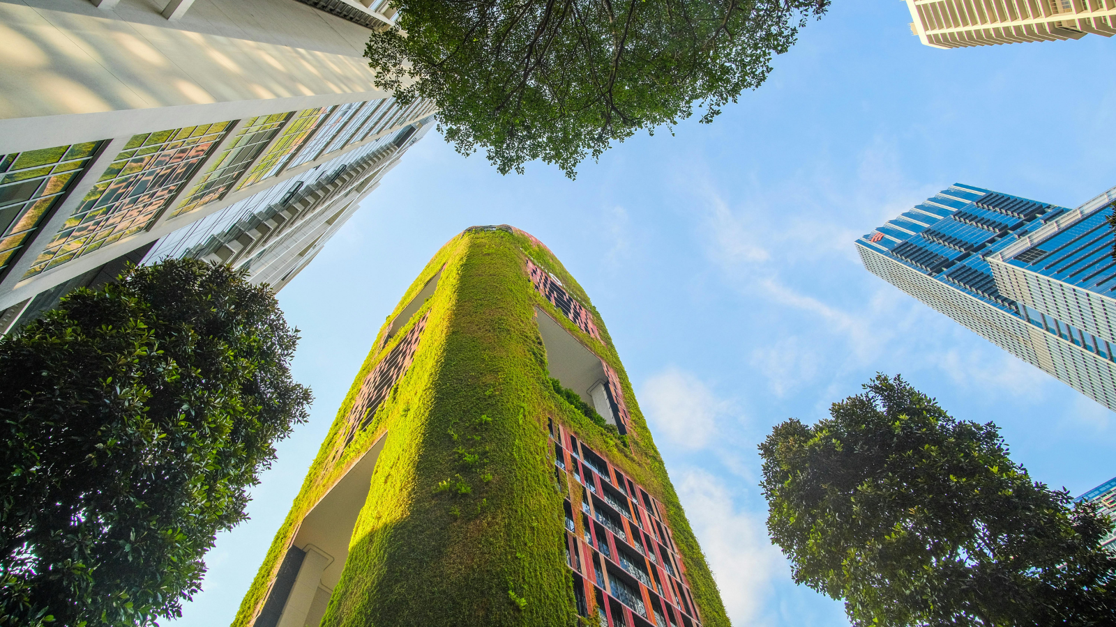 A Picture of a green clad office building