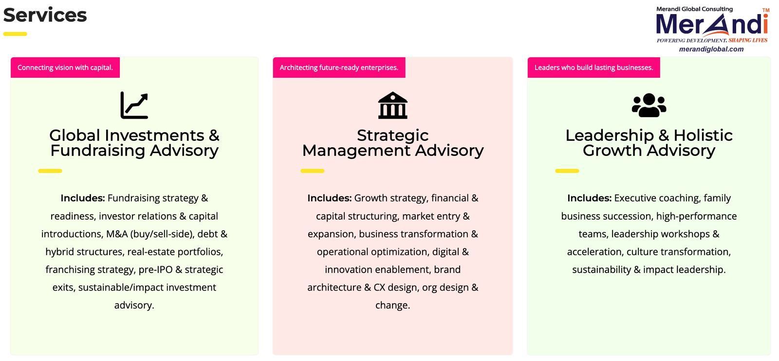 Merandi's 3 Core Services