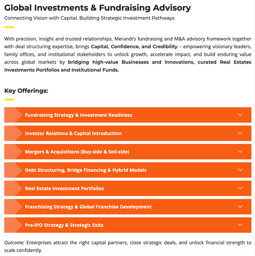 Merandi Core Services 1 - Global Investments & Fundraising Advisory