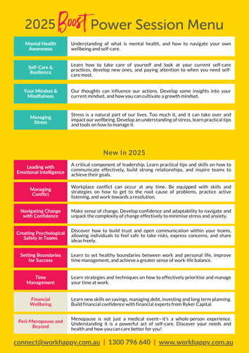 BOOST Power Session Workshop Menu