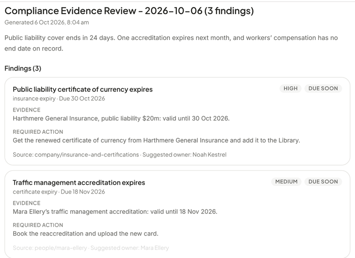 Certificate & Insurance Expiry Review