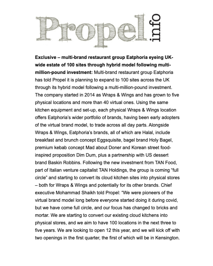 Multi-brand restaurant group Eatphoria eyeing UK-wide estate of 100 sites through hybrid model following multi-million-pound investment