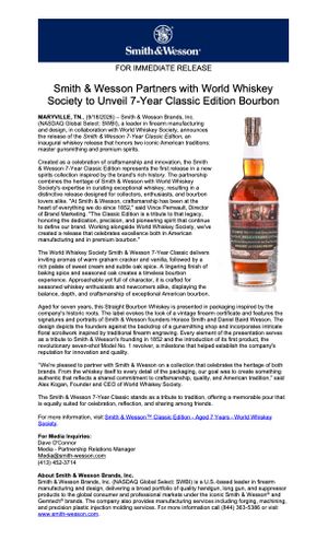 Smith & Wesson Partners with World Whiskey Society to Unveil 7-Year Classic Edition Bourbon