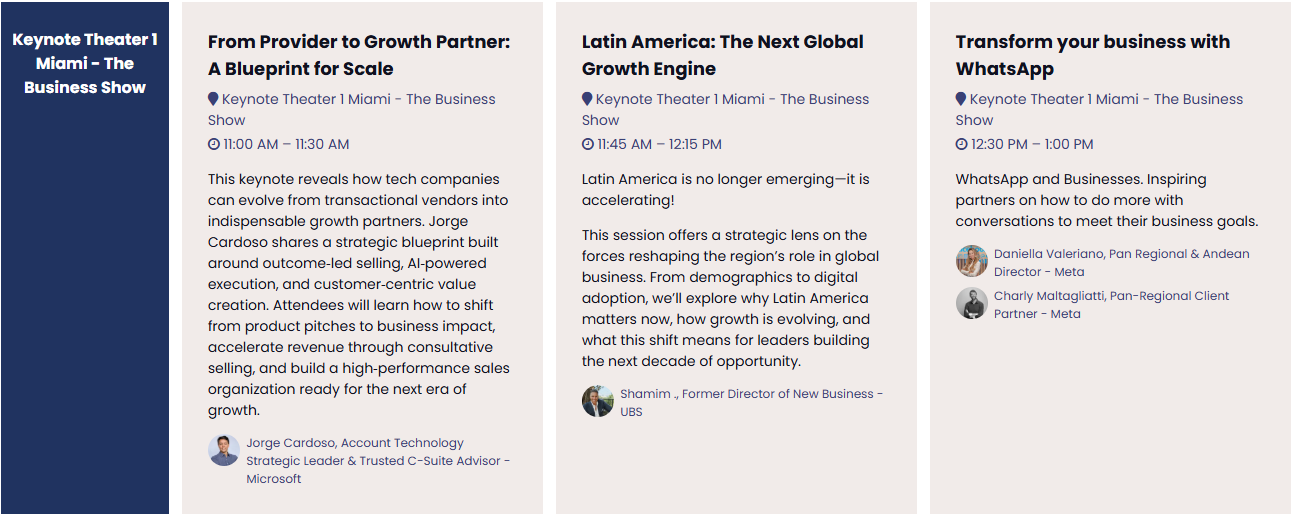 an example of a seminar agenda from The Business Show Miami