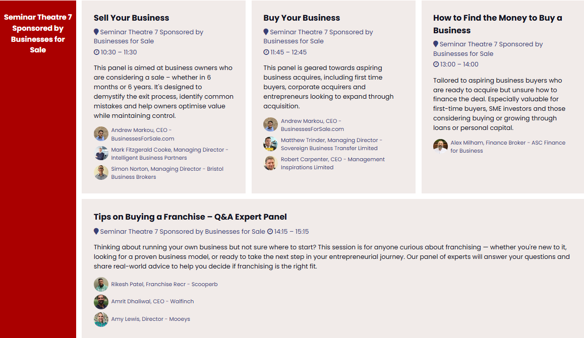 An example of a seminar agenda from The Business Show London