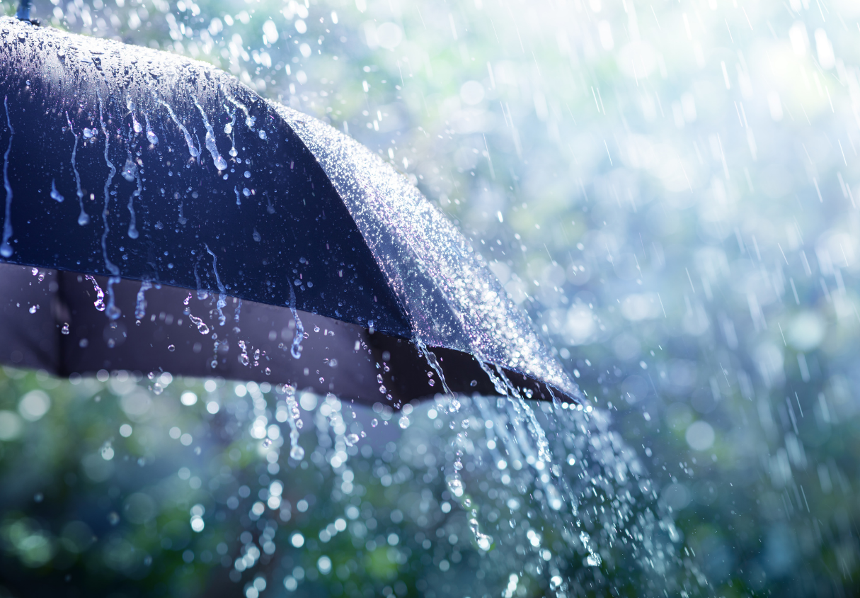 Rain pouring off an umbrella