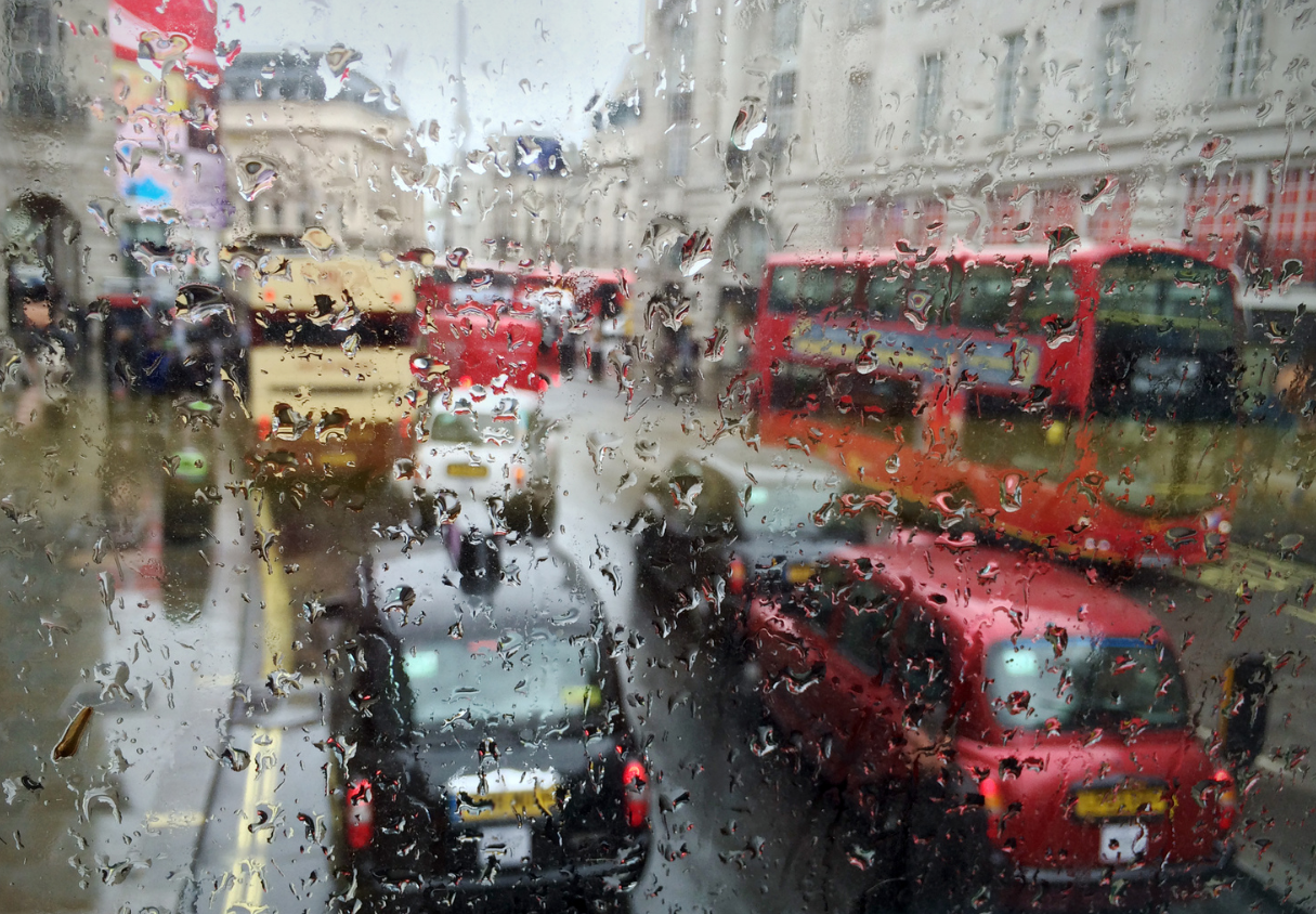 UK street, London straight, with rain