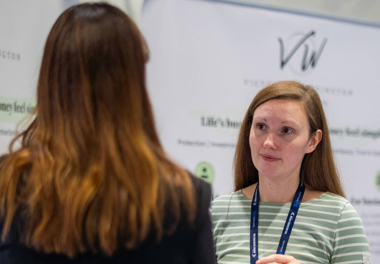 Two business owners discuss at The Business Show London