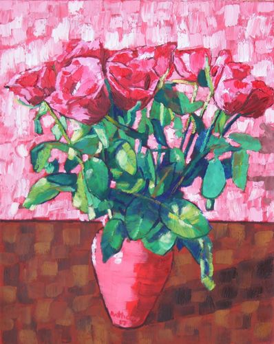 Still Life Pink Roses In A Vase 2017