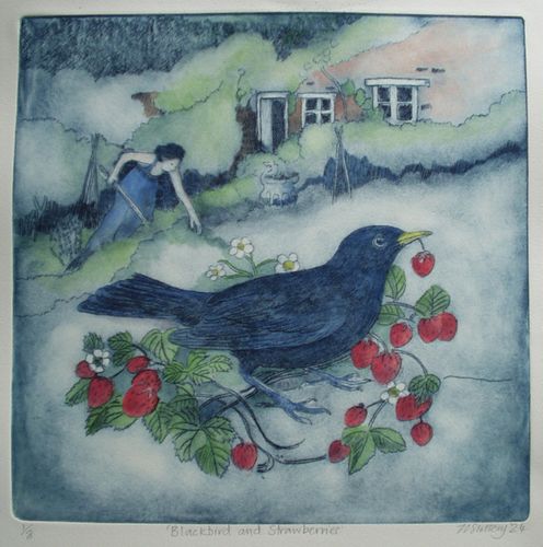 Blackbird and Strawberries