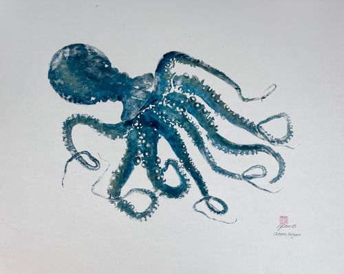 Gyotaku impression taken from Octopus Vulgaris (unframed)