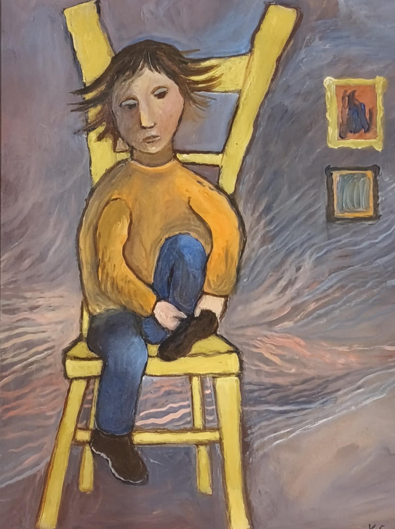 Boy Sitting and Tying The Shoes Laces