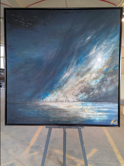 Windfarm by the light of a full moon