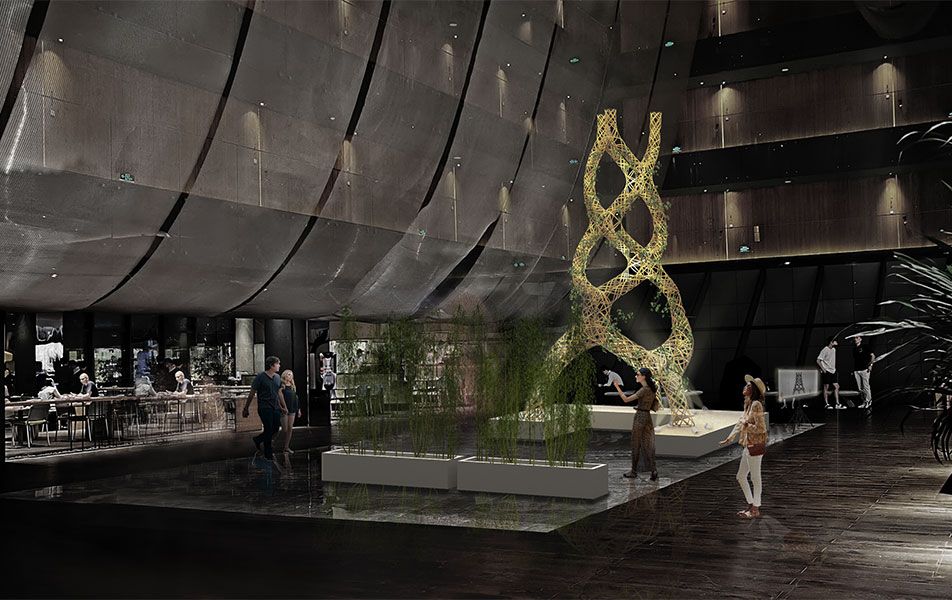 “设计中国北京”携手“非静止建筑”在瑜舍酒店打造的艺术装置——“编织丛林”