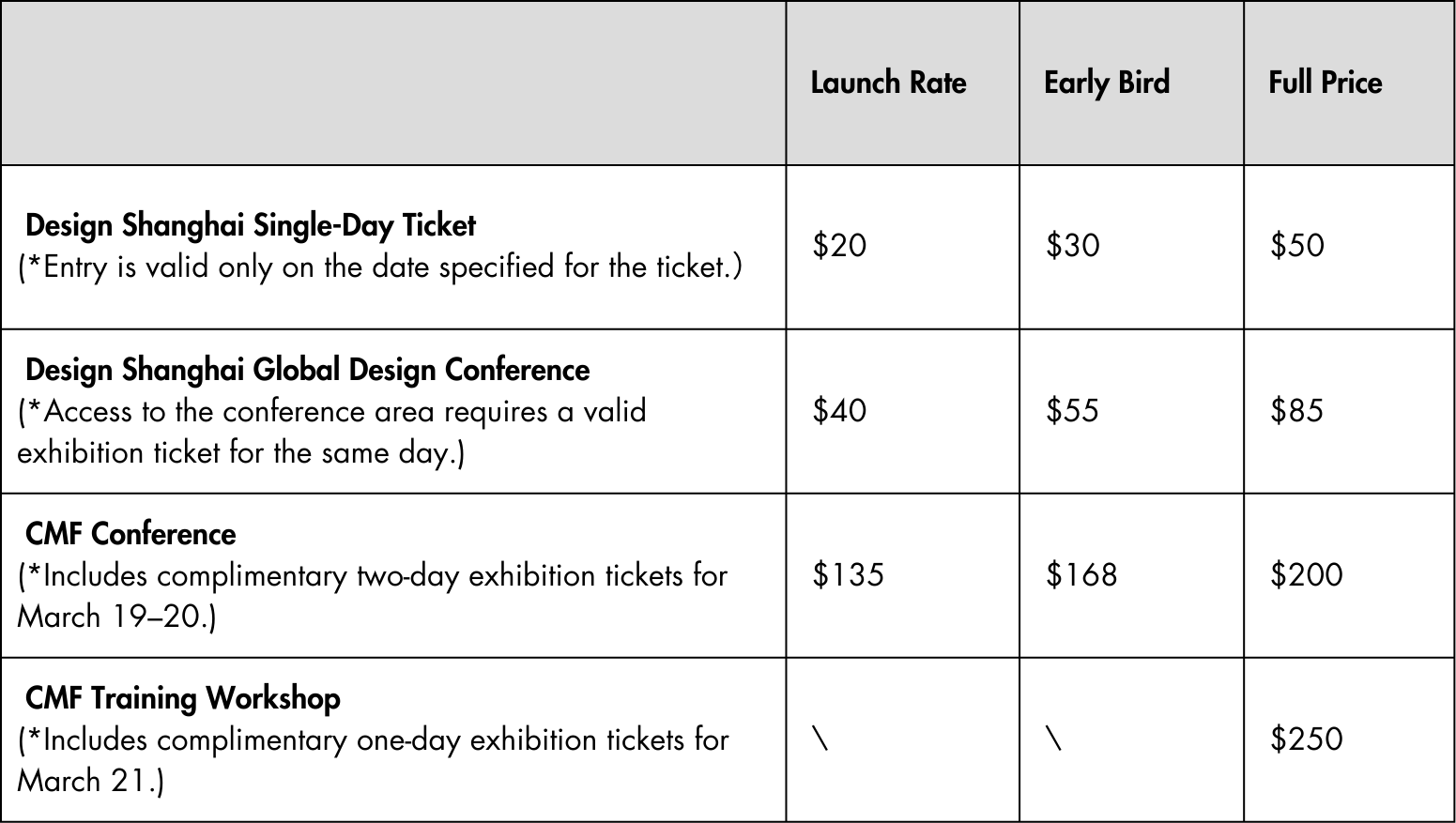 Ticket Information 2026