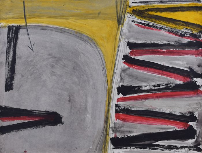 Terry Frost 1958 Autumnal Landscape in Red, Black and Yellow watercolour