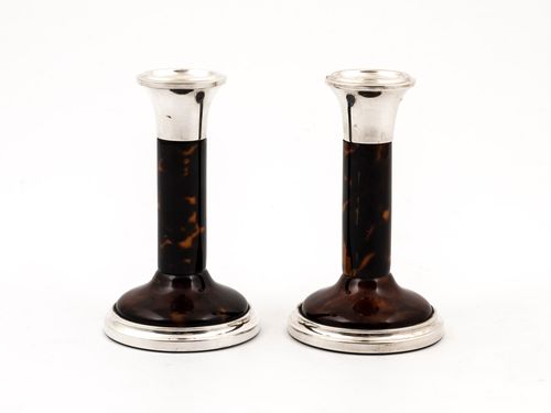 Art Deco Tortoiseshell & Silver Candlesticks