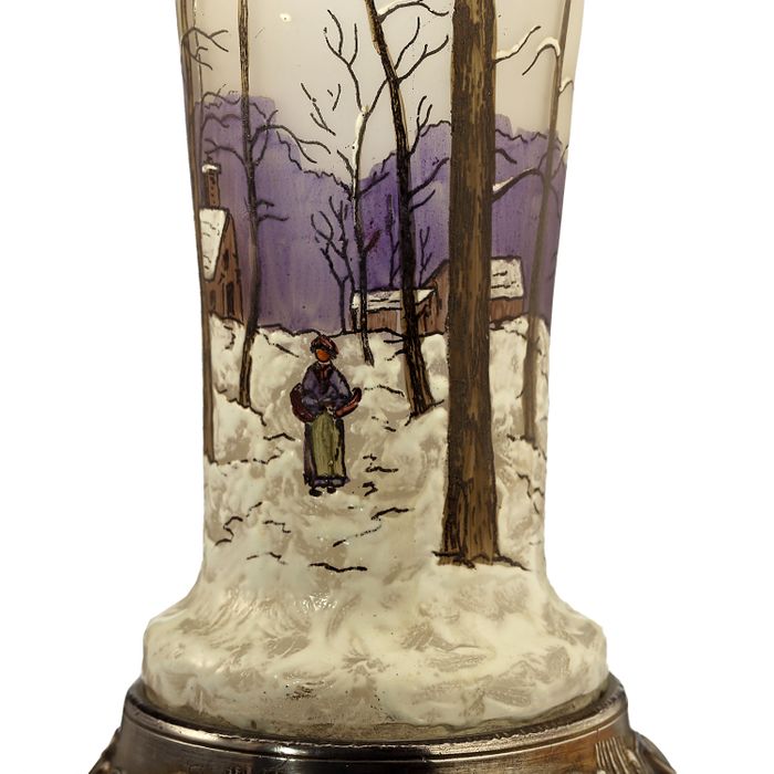 c.1920 Legras Paysage de Neige Enamelled Snow Landscape Glass Vase